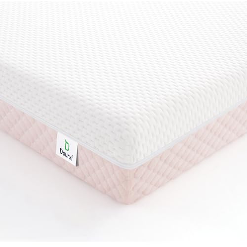 Image of Dourxi Mini Crib Mattress, 38x24X4 Inch Dual Sided Comfort Gel Memory Foam, Breathable Premium Baby Mattress for Mini and Portable Cribs w/Removable Outer Cover - White&Pink