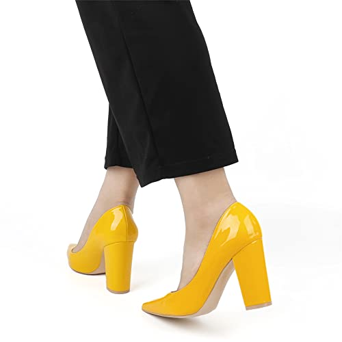 Image of JOY IN LOVE Chunky Heels for Women Pointed Toe Pumps | 3.5 inch High Block Heels, Work Pumps, Party Dress Shoes