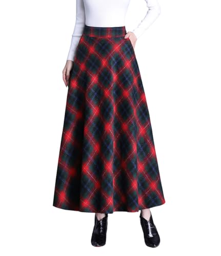 Plaid Skirt for Women Wool Fall Winter Long Pleated Skirts