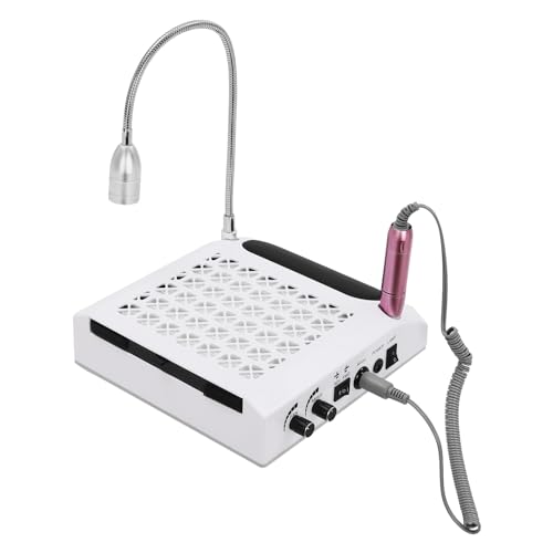kangten Aspiradora profesional para uñas 4 en 1, pulidora con lámpara de endurecimiento, fresadora de uñas de gel para hogares, salones de uñas, color blanco