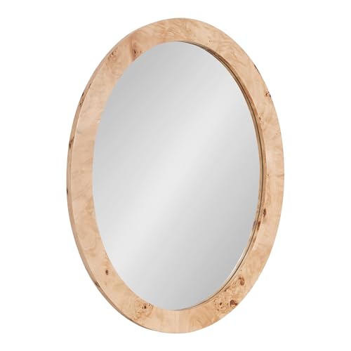Kate and Laurel Burlock Modern Burlwood Oval Mirror, 22 x 28, Natural Wood, Transitional Wide Round Mirror for Use as Vanity Bathroom Mirror or Teen Bedroom Decor