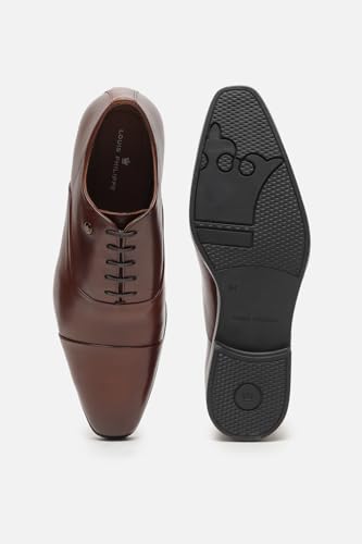 Image of Louis Philippe Men Premium Leather Breathable Lining Material Anti Slip with Heel TPR Sole Formal Oxford Shoes