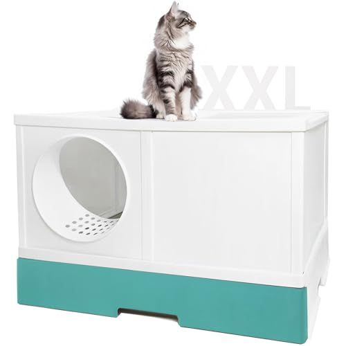 peTraum Jumbo Cat Litter Box,Large Covered Cat Litter Box,27.3