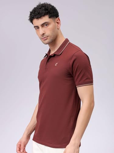 Image of The Indian Garage Co Men Slim Fit Solid Polo Neck Half Sleeves Tshirt