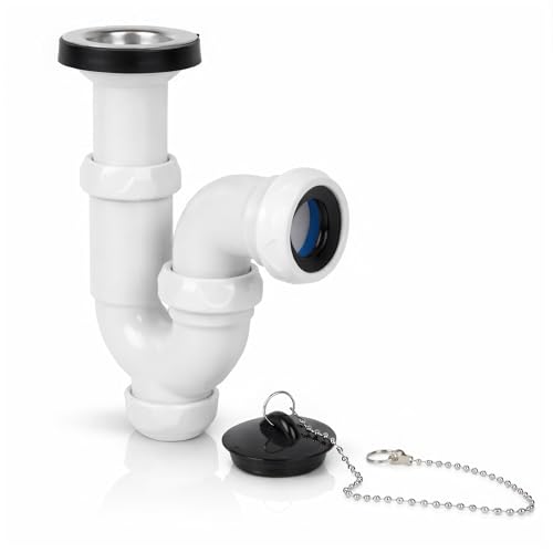 Sifón Curvo Extensible con Válvula y Tapón 1 1/2' Ø40 mm con Reducción Ø32 mm| Sifón para Fregadero y Lavabo | Antiolor, Antifugas | Instalación Fácil | Alta Resistencia | Fluvia
