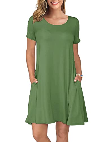 Image of KORSIS Summer Women's Dress Casual T-Shirt Short Sleeve Dresses Swing Flowy Beach Vacation Work Sundress with Pockets