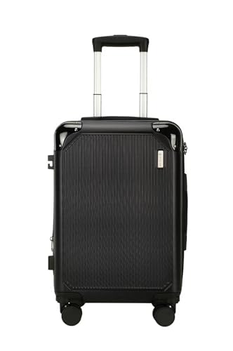 Mala Bordo 10kg Bagagem de Mão Expansivel Padrão ANAC com 4 Rodas duplas 360° Cadeado AntiFurto Mala de Viagem Alça Lateral com Divisória, Leve Resistente (prata) (PRETO)
