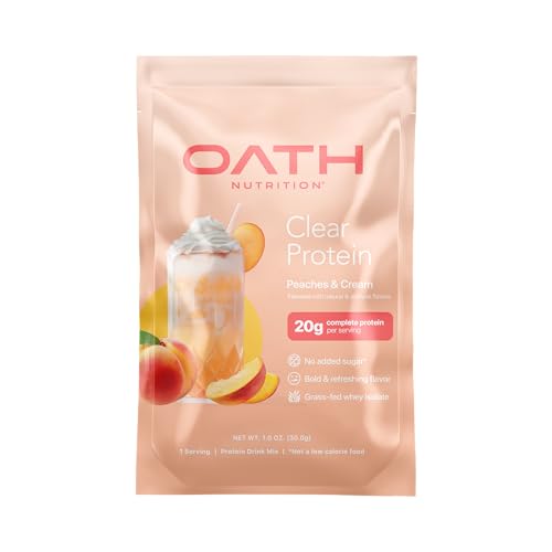 Oath Nutrition Clear Whey Isolate Protein Powder Peaches & Cream 20g Complete Protein per Serving No Added Sugar Grass-Fed Single Serving (6 Count)