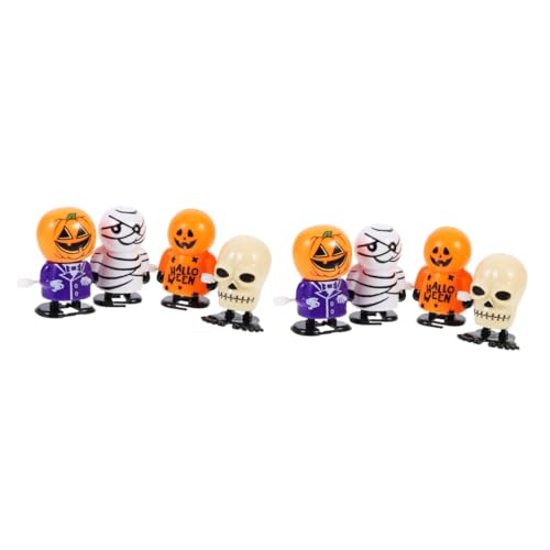 UPKOCH 8 Pcs Halloween Skull Head Clockwork Battery Wind Up Pumpkin Mummy Figures Safe Walking Prank for Adults Party Favors