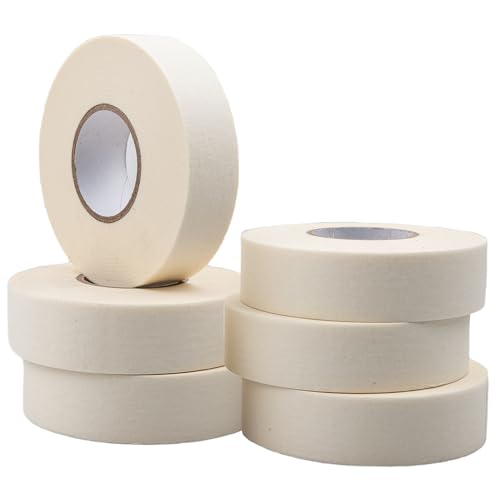 Image of RED WOLF 0.94 inch x 60 Yards Masking Tape 6 Pack, General Purpose for Painting Arts Crafts Label Car Painting, Sharp Paint Line No Residue Painters Tape White Beige Crepe Paper Tape Heat Resistance