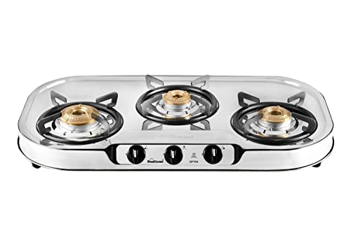 Sunflame OPTRA 3 Burner Gas Stove, Stainless Steel Body, Manual Ignition, 3 Brass Burners with 2 Year Home Service Warranty, (Silver)
