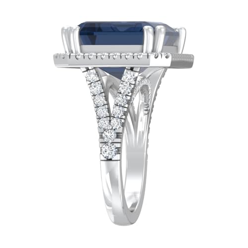 925 Sterling Silver or 18K Gold Plated Silver 18x13 mm Round-shape Blue and white Sapphire Solitaire Engagement Ring4