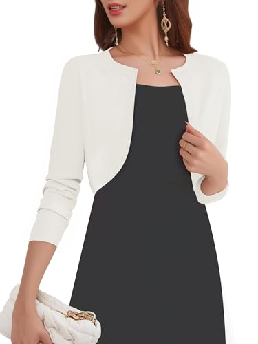 Image of Women's Long Sleeve Shrugs Lightweight Open Front Cropped Cardigan for Women S-2XL