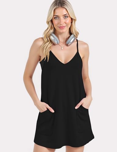 Buauty Women Summer Sleeveless Mini Rompers Dress, Built-in Shorts & Pockets, Workout Tennis Outfit for Running, Yoga, Beach2