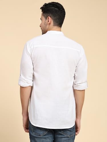 Image of SKAVIJ Men Solid Cotton Long Sleeve Casual Henley Kurta Shirt