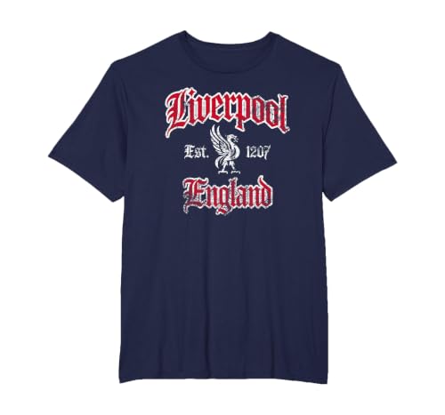 Liverpool England Est. 1207 Red and White Distressed Print T-Shirt, Men's Big and Tall, Navy Blue, 3X Tall