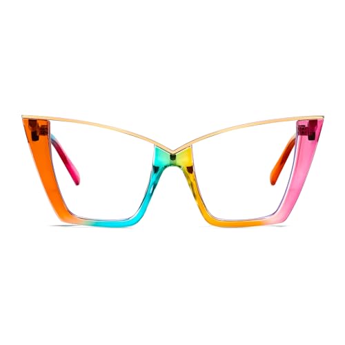 FEISEDY Fashion Cat Eye Blue Light Blocking Glasses for Women Fake Retro Eyeglasses Oversized Stylish Eyewear Frame B0240