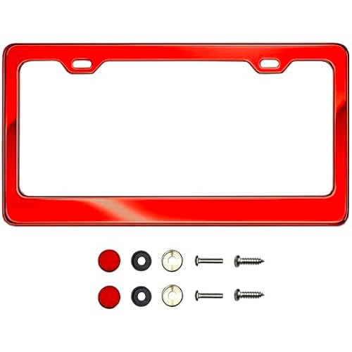 T304 Stainless Steel License Plate Frame – 8K Mirror Polish Finish, Rust-Resistant, Slim Design, Universal Fit, Includes Screw Caps, Washers & Stainless Steel Screws (Candy Red)