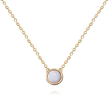 TSDGB Necklaces for Women 18k Gold Plated Opal Necklace Dainty Gold Choker Cute Opal Pendant Necklaces Gold Jewelry for Women Girls