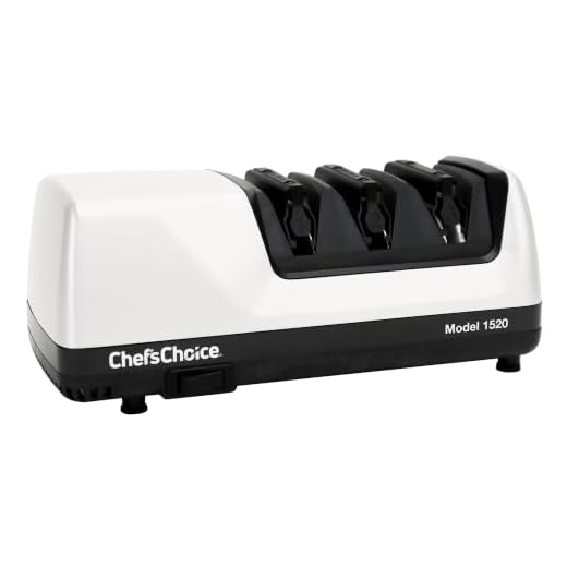 Chef's Choice Electric Knife Sharpeners for 15 and 20-Degree Straight and Serrated Knives Diamond Abrasives Precision Angle Control, 3-Stage, White