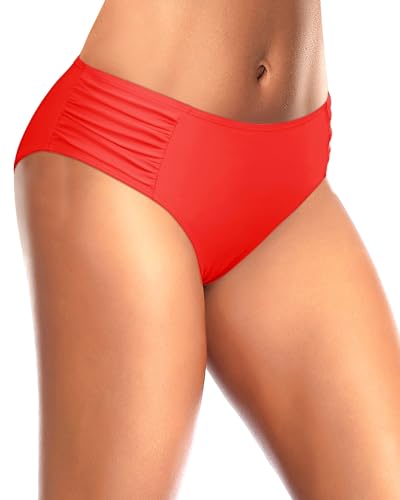 Image of Tempt Me Women Bikini Bottoms Mid Waist Bathing Suit Swimsuit Ruched Swim Bottom