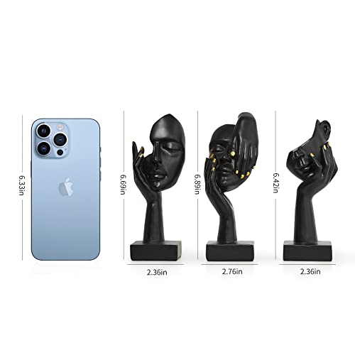 Awnr Black Women Face Statue Set Of 3 Abstract Sculpture Small Figurines For Modern Home Decor Living Room Shelf Bookshelf Accents Tv Stand Mantel Decorative Objects Office Desk Decorations #TOP1