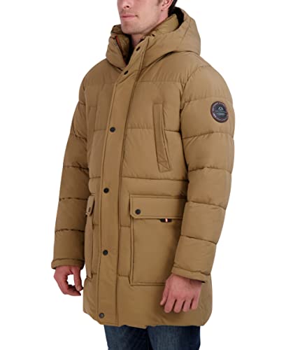 Image of HFX Men's Water Resistant Jacket Long Sleeve Zip Up Heavyweight Hood Quilted Stretch Parka Coat