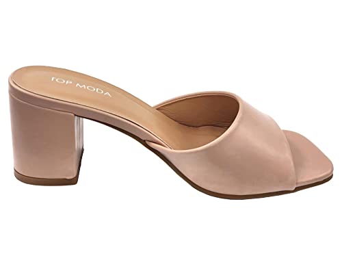 Top Moda Womens Slip On Slide Open Toe Heeled Sandals, Nude, 6 #TOP3