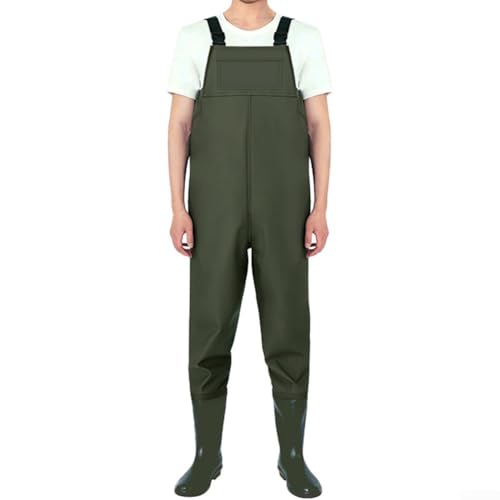 Hasaller Vadeadores de pesca de nailon para hombre, longitud del pecho, pantalones impermeables de gran tamaño para agricultura acuática, lavado de coches, actividades al aire libre, negro y verde