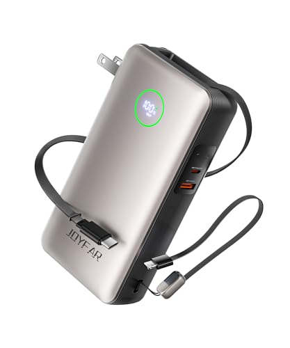 Image of Portable Charger Power Bank - Laptop Battery Pack 65W AC Plug GaN 25000mAh Built in Cable USB C Phone Fast Charging Compatible with iPhone 16 15 14 13 12 11 X iPad MacBook Samsung (Gold)