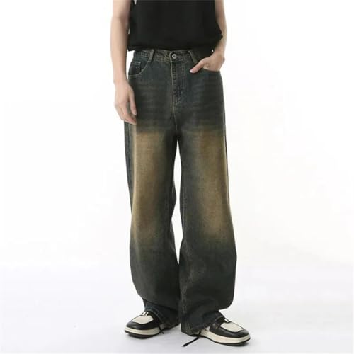 Men's Worn-Out Denim Pants Elastic Waist Washing Trousers Korean Style Wide Leg Jeans2