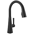 Delta Lenta Matte Black Touch Kitchen Faucet with Pull Down Sprayer, Modern Single Hole Touch On Kitchen Sink Faucet, Single Handle, Matte Black 19802TZ-BL-DST