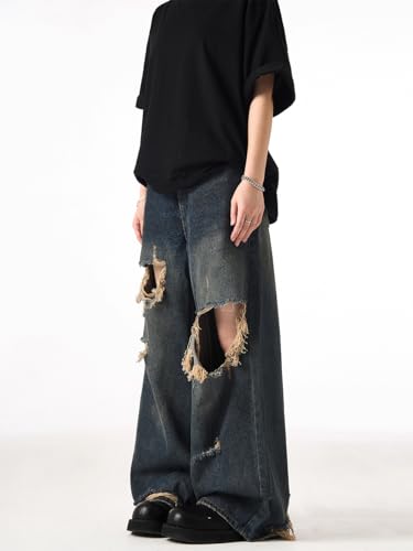 Men's American Retro Denim Jeans Wide Leg Trousers4