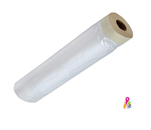 ECOCCEL, Plástico con cinta adhesiva protector, profesional. Para pintura en interior y exterior. Ideal para pintura pared, ventanas, puertas, etc. 240cm x 25m.