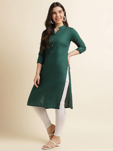 Image of Fabclub Women's Rayon Solid Plain Straight Kurti