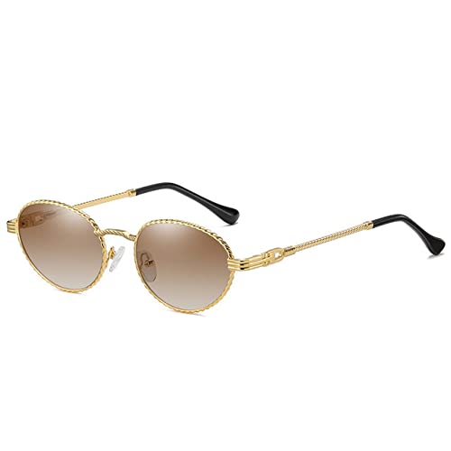 Lunettes de soleil ovales vintage en métal doré avec verres dégradés thé protection UV400