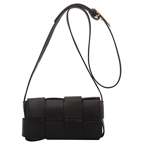 QWERTYUI Gewebte Crossbody Handtasche Für Damen, Klassisches Design Rechteck Trend Umhangetasche, Mini PU Leder Schultertasche Einkaufstasche,Schwarz Cover