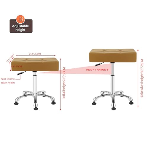 Image of Kaleurrier Heavy Duty Stools with Bell Glides Backless Height Adjustable Stool - Swivel Stool Chair for Counter Bar Office Lab Home Kitchen Lab Clinic Dentist Classroom (Stationary Casters, Camel)