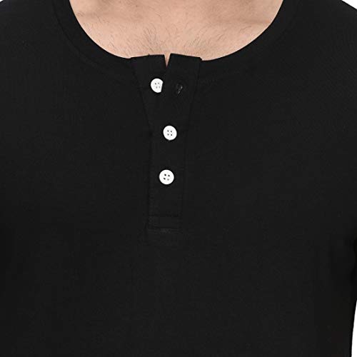 Image of London Hills Henley Neck T Shirt for Men | Tshirt for Man | T Shirt for Men | Mens Casual T Shirts | Cotton Blend Solid Half Sleeve Button Neck Slim Fit Casual Tee
