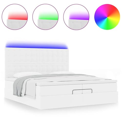 Fasba Ottoman-Bett mit Matratzen & LEDs Weiß 200x200 cm Kunstleder, Polsterbett Doppelbett Stilvolles Funktionsbett mit hydraulischem Stauraum3313871 – Bild 4