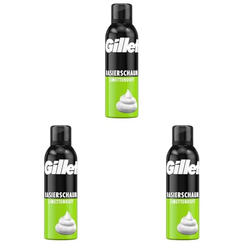 Gillette Mousse à raser Classic pour homme (200 ml) avec parfum citron vert, cadeau pour homme (Lot de 3)