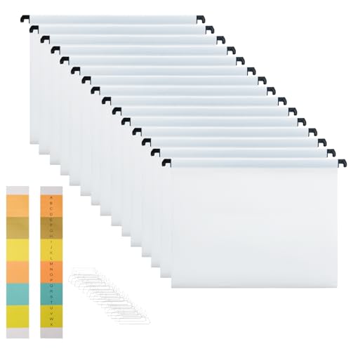 MerryNine Lot de 15 dossiers suspendus en polypropylène avec onglets et inserts de carte pour l'école, la maison, le travail et le bureau (Blanc, A4)