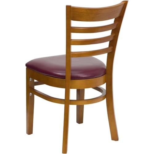 Image of Flash Furniture 2 Pack HERCULES Series Ladder Back Cherry Wood Restaurant Chair - Burgundy Vinyl Seat