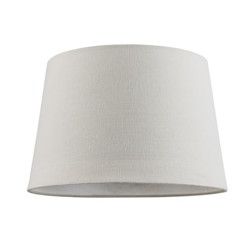 Contemporary Light Cream Linen Fabric Drum Lamp Shade with White Cotton Inner | 30cm x 20cm x 25cm | for Lamp Base or Hanging Pendant by Happy Homewares