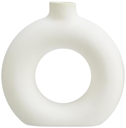 amazon basics Artisan Crafted Ceramic Donut Shaped Vase for Unique Home Decor Accent - Pack of 1, White - Image 4