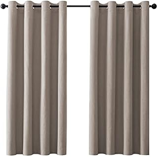 MRTREES Blackout Curtains Eyelet 100% Blackout Beige Short Thermal Curtain 54 Drop Noise Reducing Curtains 2 Panels Linen Curtains Natural for Living Room Bedroom 46x54 Inch 117x137cm