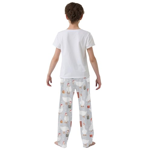 Xmas Duck Snowflake Boys Long Pants Soft Trousers Elastic Waist Kids Lounge Bottoms with Pockets S-XL3