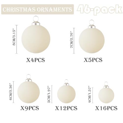 46Pcs Velvet Christmas Ball Ornaments Set - Flocked Shatterproof Christmas Tree Decorations Classic Hanging Ornaments with Rope for Xmas Wreath Holiday Home Decor (Multi-Size, Cream) - image 2