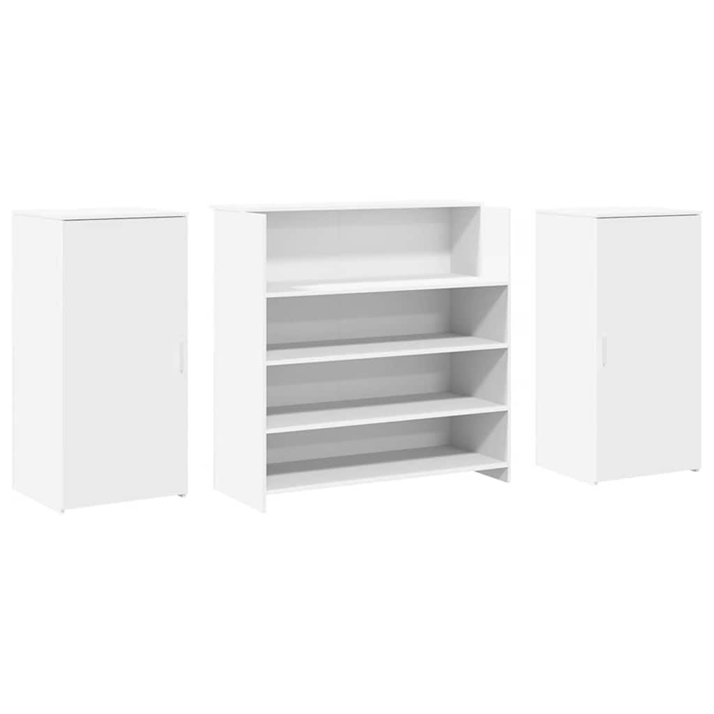 Mesa de recepción blanca de 200 x 50 x 103,5 cm, material de madera, mesa de oficina con armario y gran espacio de almacenamiento, diseño moderno para oficina, consulta, hotel, salón