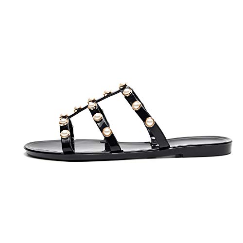 OMGard Women\'s Flat Sandals Black Summer Beach Bow Flip Flop Jelly Slipper Shoes Thong Slip-On